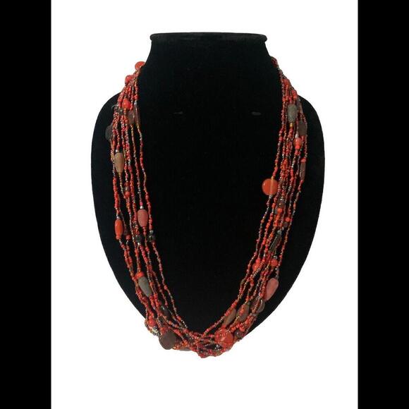 Coral Seed Bead 4 Multi Strand Necklace 14” Inch - Picture 1 of 7